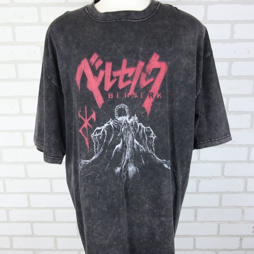 Berserk Guts Manga Anime T-Shirt 2XL 52" Chest Faded Acid Wash Black Heavyweight